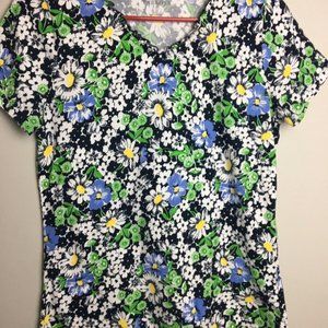 Talbots Womens Small Shirt Top, Blue White Floral